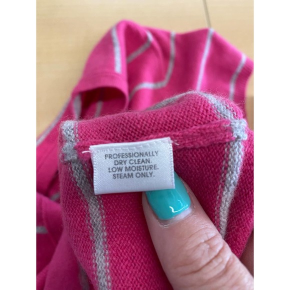 C. Cashmere Short Sleeve Pink and Gray Striped Sweater Size L - Picture 4 of 4